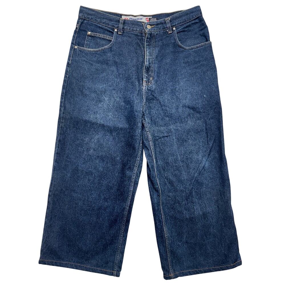 Vintage Anchor Blue Huge Jeans Mens 36 Wide Leg Baggy Loose Y2k Denim Skater